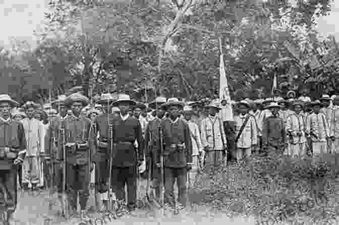 A Black And White Photograph Of A Group Of Filipino Revolutionaries, Carrying Flags And Rifles. Philippines Via Old Pics 3