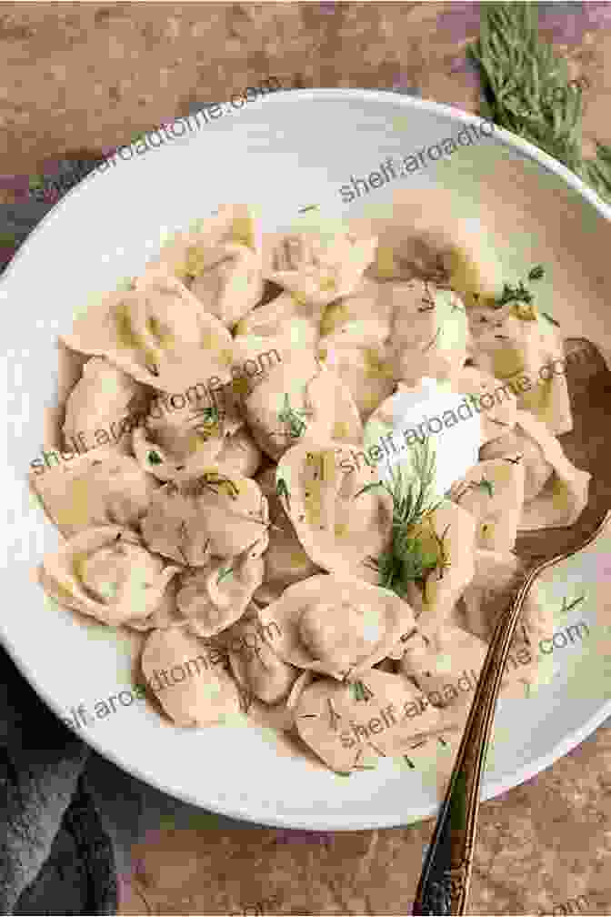 A Plate Of Homemade Pelmeni, Served With Sour Cream And Fresh Herbs Russian Language Food And Beverages Part I