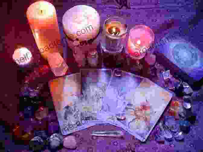 A Woman Reading Tarot Cards, Surrounded By Crystals And Candles Pagan Portals Magic For Hedge Witches: Sourcing Ingredients Connection Spell Building